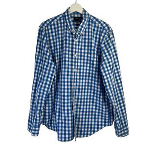 J. Crew Size L Shirt Gingham Cotton Button Down Blue White Check Classic Men's